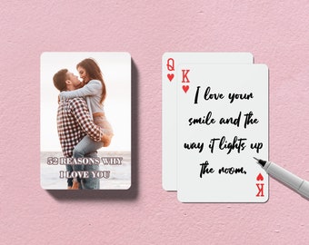 Benutzerdefinierte Liebesbrief-Spielkarten, leere Karten, personalisierte Pokerkarten, einzigartiges Jubiläumsgeschenk, 52 Gründe, warum ich dich liebe, Andenkendeck