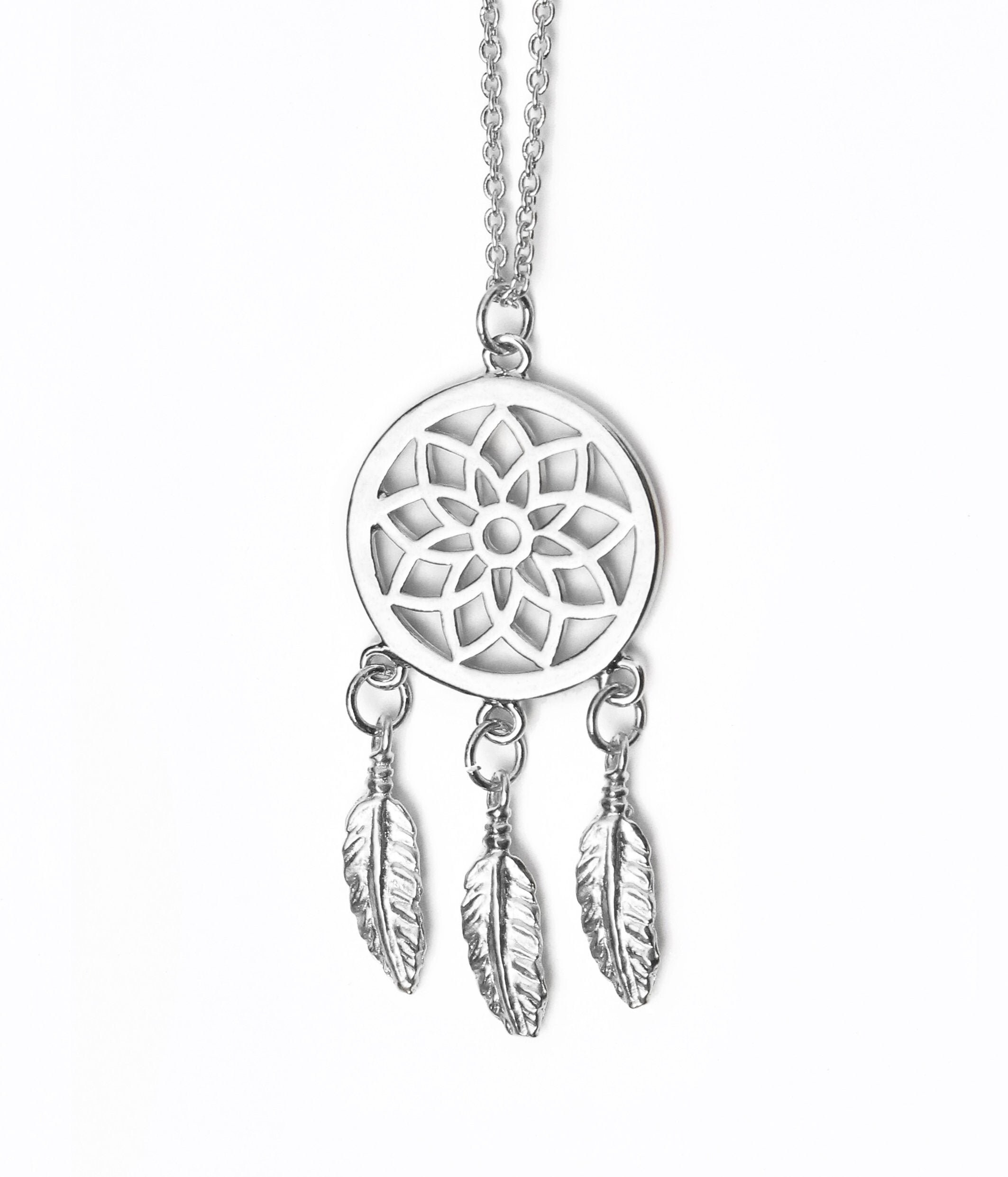 Rhodium Dream Catcher Necklace With Feather Charms Etsy UK
