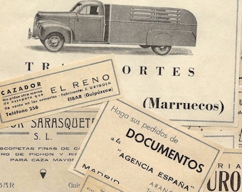 May include: A vintage advertisement for a hunting rifle, featuring a black and white illustration of a truck with a hunting dog. The text reads "Cazador El Reno" and "Eibar (Guipúzcoa)".