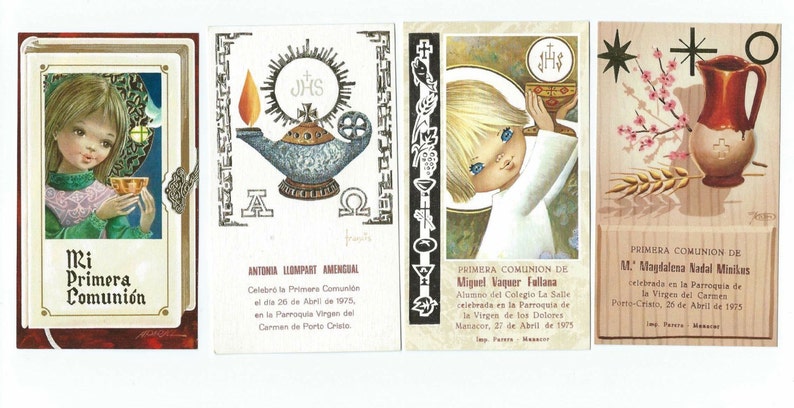 4 Vintage Religious First Communion Memorial Card - Holy Card - 1975 ...
