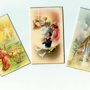Religieux vintage 3 Première Communion Memorial Card - carte Saint - années 1950 - S92