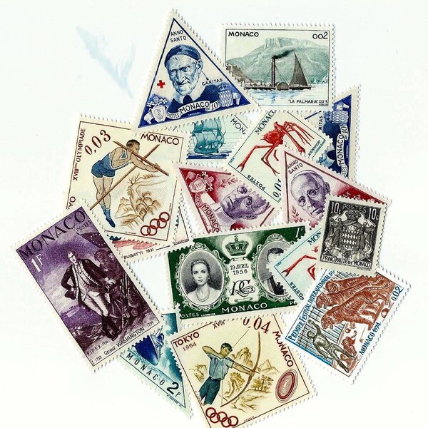 Vintage Monaco Postage Stamps - Scrapbooking, collage, altered art