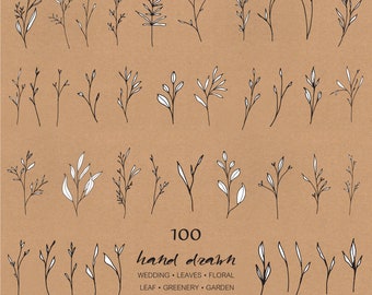 100 Hand Drawn Leaves Digital Clip Art - Laurels - Leaf Vector - Botanicals - Invitation - Floral Frames - Leaf Frames-Garden-Summer-Wedding