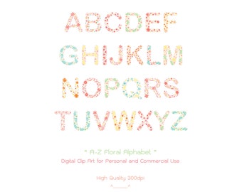 A-Z Floral Alphabet Digital Clipart - Floral Typography - Scrapbooking - Invitation - Floral Wedding - Floral Font - Wedding Card-Party Tags