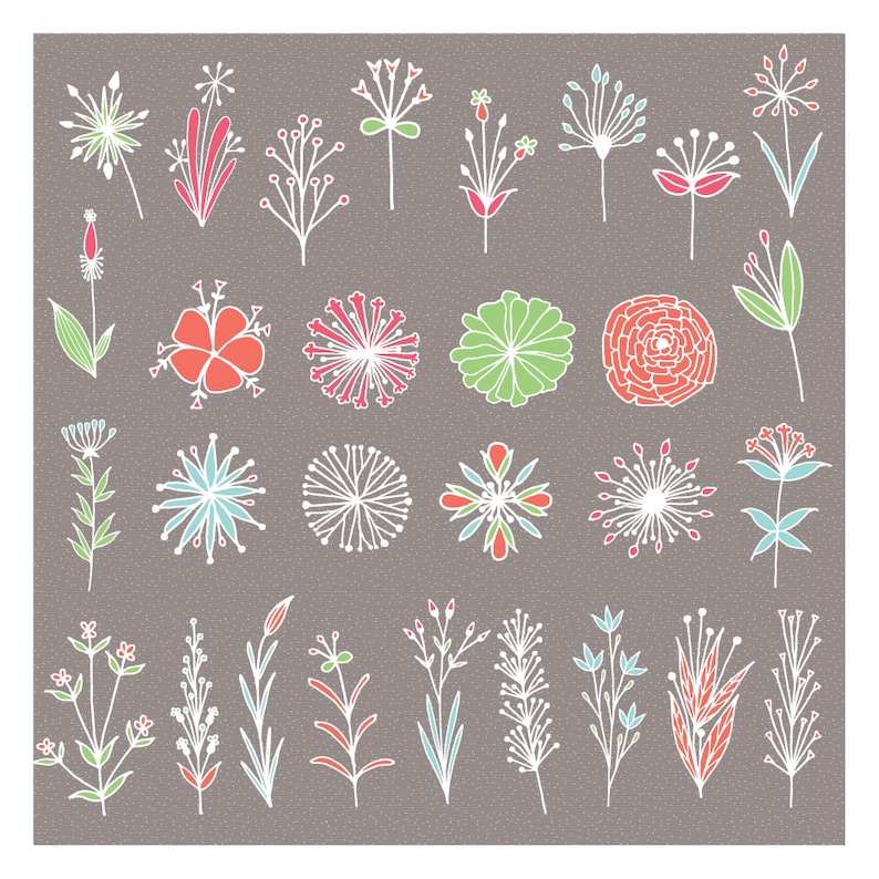 35 Hand Drawn Flowers Digital Clip Art Flower Wreaths Etsy