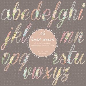 26 Hand Drawn a-z Floral Alphabet Digital Clip Art-Floral Typography-Floral Font-Wedding Invitation-Flower Wedding-Scrapbook-Rustic Wedding