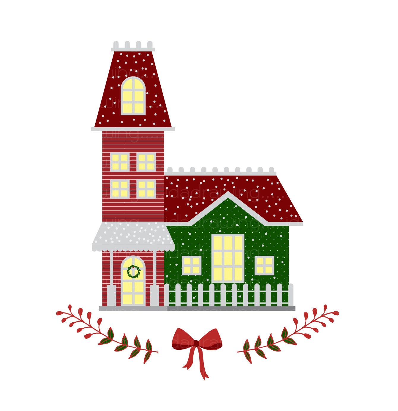 Christmas Houses Digital Clip Art Merry Christmas Christmas Tree