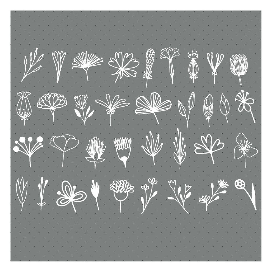 55 Hand Drawn White Flowers Digital Clip Art - Wedding-floral Clip Art ...