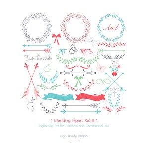 35 Wedding Digital Clipart Set III - Wreaths- Laurels- arrows- Wedding Invitation- Floral Frames- Wedding Card- Floral Wreaths-Flower Border