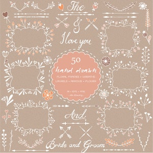 50 Hand gezeichneten Blumen Hochzeit Digital Clip Art 03-Hochzeit Blume-Blumen Clip Art-Kranz-Tafel Hochzeit-Rustic Blume-Einladung-Lorbeeren