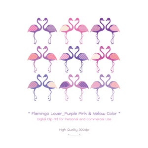 Flamingo Lover - Purple Pink and Yellow Color - Flamingo Clipart, Wedding Clipart, Valentine Clipart, Animal Clipart, Flamingo Digital Art
