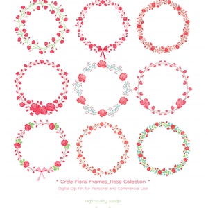 Circle Floral Frames - Roses Collection - Floral Wreath-Wedding Clipart-Mother’s Day Wreath-Wedding Wreath clipart-Floral Invitation