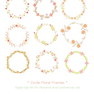 Circle Floral Frames - Digital Clip Art - High Quality 300dpi - Personal and Commercial Use