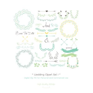 35 Wedding Digital Clipart Set I - Wreaths - Laurels - arrows - Wedding Invitation - Floral Frames-Wedding Card-Floral Wreaths-Flower Border