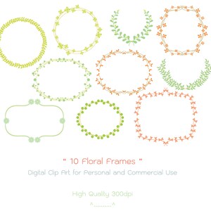 10 Floral Frames - Digital Clip Art - High Quality 300dpi - Personal and Commercial Use