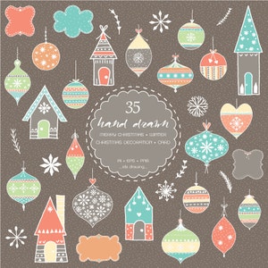 35 Hand Drawn Christmas01 Digital Clip Art Merry Christmas-Christmas Ball-Christmas Decoration Winter-Christmas Card-Chalkboard-Holiday image 1