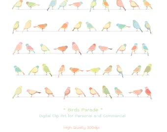 30 Birds Parade - Digital Clip Art - High Quality 300dpi - Personal and Commercial Use