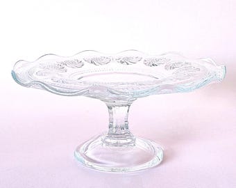 Vintage Pressed Clear Glass Cake Stand