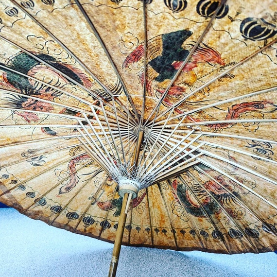 Traditional Vintage Chinese Oil or Rice Paper Sun… - image 6