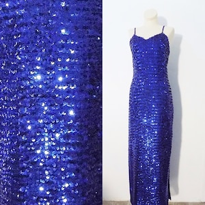1980s Dress Vintage XS Blue Sequin Pageant Gown Prom