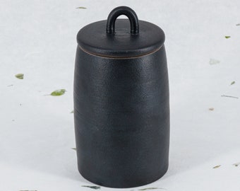 Minimalist Black Ceramic Canister with Lid (450ml/15oz): Airtight Japandi Kitchen Storage