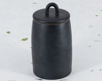 EngiCrafts | Matt Black Ceramic Stoneware Container Caddy Canister Storage 450ml 15oz | Tea Coffee Snack Rice Dry Food Airtight