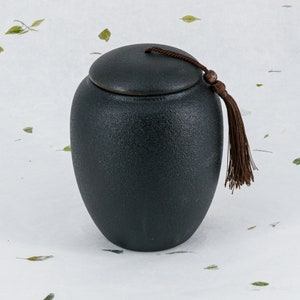 Matt Black Ceramic Stoneware Canister with Tassel Cap • 850ml 28oz Airtight Food Container • Zen Jar Pottery • Tea Coffee Snack Rice DryFood