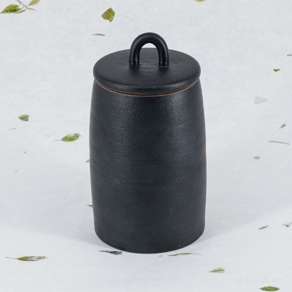 Minimalist Black Ceramic Canister with Lid (450ml/15oz): Airtight Japandi Kitchen Storage