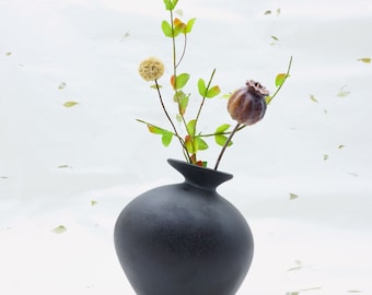 EngiCrafts | Matt Black Ceramic Stoneware Vase Tall | 14cm 5.5inch Height