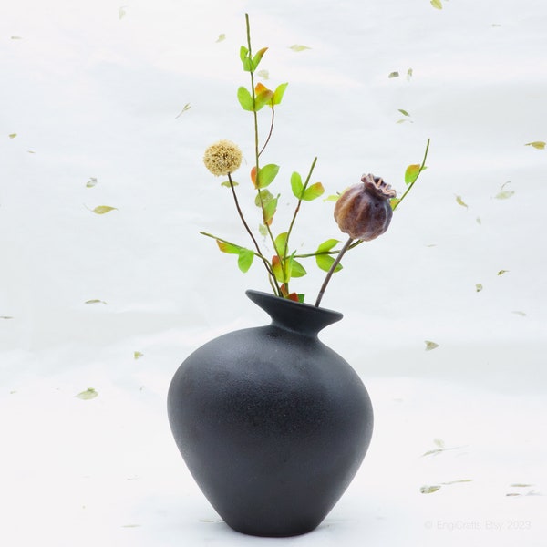EngiCrafts | Mattschwarze Keramik Steinzeug Vase Tall | 14cm Höhe