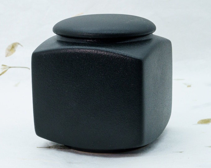 EngiCrafts | Cube Black Ceramic Stoneware Container 300ml 10oz Jar Canister Storage | Tea Coffee Snack Rice Dry Food Airtight