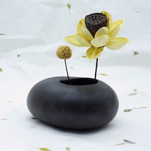 Matt Black Ceramic Stoneware Vase • 6cm 2.4in Tall Modern Minimalist Flower Holder • Perfect for Ikebana Lovers • Zen Decor