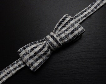 Linen Black / White / Grey Self Tie Bow Tie in Square Pattern.