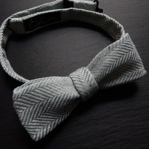 Mint and White Self Tie Bow Tie in Herringbone Pattern. image 1