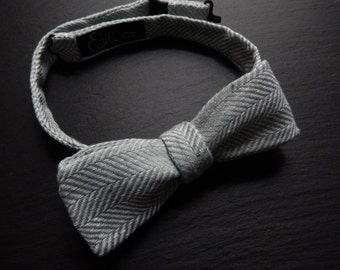 Mint and White Self Tie Bow Tie in Herringbone Pattern.
