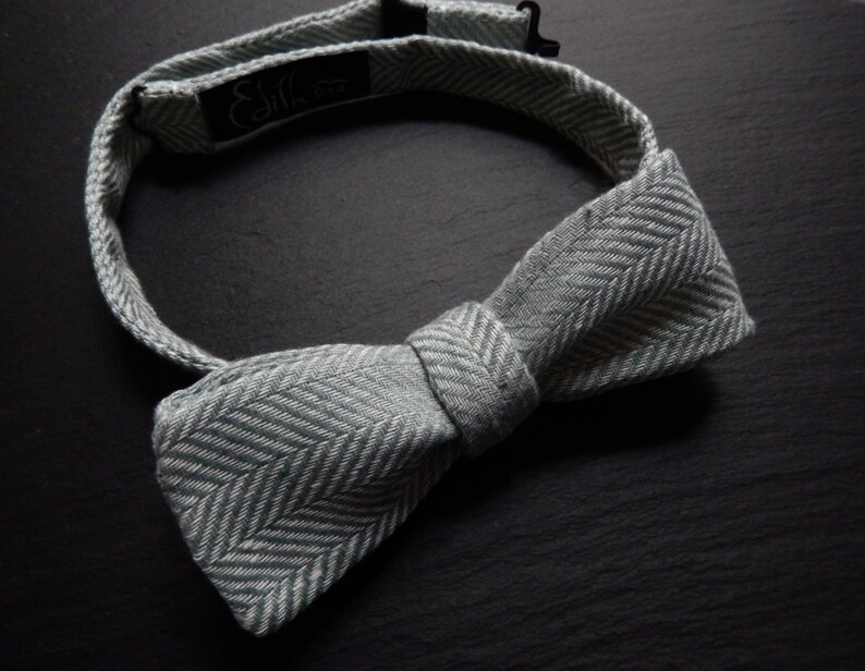 Mint and White Self Tie Bow Tie in Herringbone Pattern. image 1