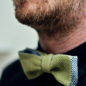 Mint and White Self Tie Bow Tie in Herringbone Pattern. image 4