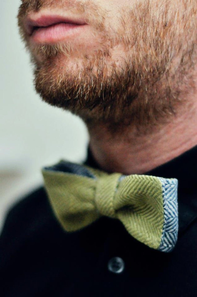 Mint and White Self Tie Bow Tie in Herringbone Pattern. image 4