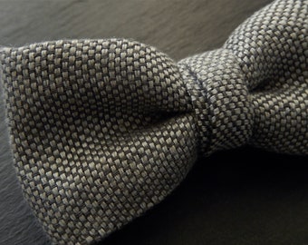 NEW! Dark Gray and Silver Linen Pre-Tied Bow Tie.