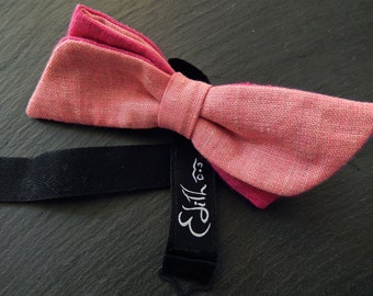 OUTLET. Light Pink and Fuchsia Pre-Tied Bow Tie.