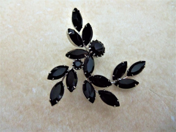 Vintage Juliana Brooch Pin Black Marquis Stones S… - image 1