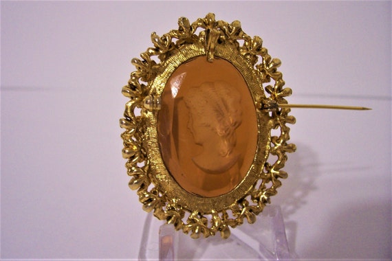 Vintage Amber Glass Brooch Intaglio Cameo Portrai… - image 6