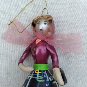 Vintage Ladies with Elegance Hand Painted Mercury Glass Ornament Retro Shopper