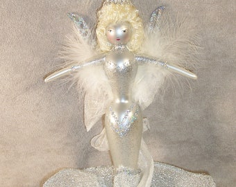 Vintage Ladies with Elegance Handpainted Mercury Glass Ornament Mermaid Gown