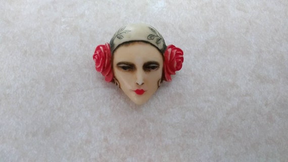 Vintage Sylvia Massey Lady Face Pin RARE 1980s Ar… - image 3