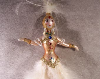 Vintage Ladies with Elegance Handpainted Mercury Glass Ornament Ziegfeld Follies Dancer