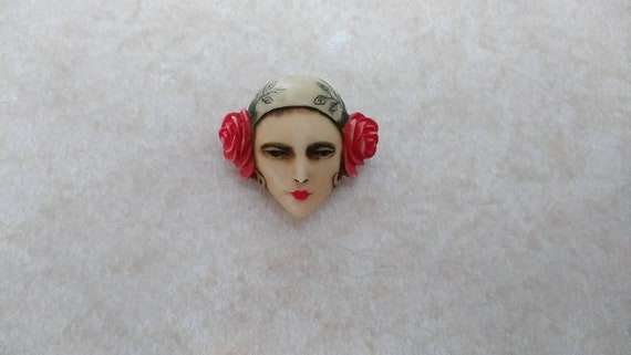 Vintage Sylvia Massey Lady Face Pin RARE 1980s Ar… - image 1