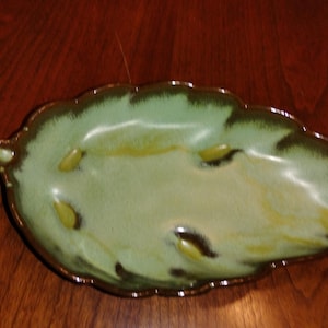 Vintage Frankoma Pottery Prairie Green Leaf Dish #226
