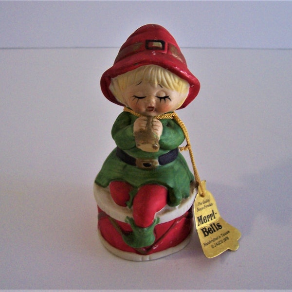 Vintage Jasco Merri Bells Christmas Bell Child sitting on a Drum Original Tag