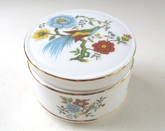 Fine Art Flowers Birds 9x5cm, Sugar Bowl Medium Ceramic Lidded Pot Dish VINTAGE CERAMIC Asian Floral Bird Lidded POT Trinket Dish